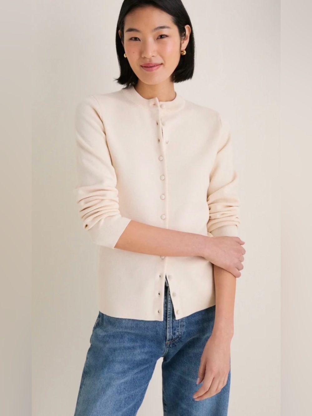 Tuckernuck Button-Front Crewneck Cardigan-Ivory Structured Margaux.